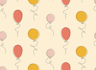 Seamless pattern with different balloons. Beautiful texture in flat style.