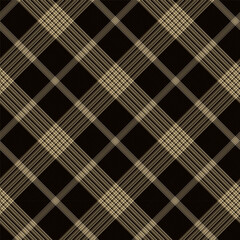 Check Plaid Seamless Pattern, Diagonal Gingham Lumberjack Vector Pixel in Black, and Camel Stripe, Simple Tartan Background Graphic with Herringbone Line Grid