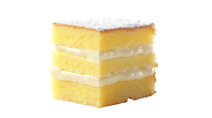 Sponge cake on white isolated on clear png background and transparent background. Bakery and pastry concept for cafe and restaurent, AI generative. 