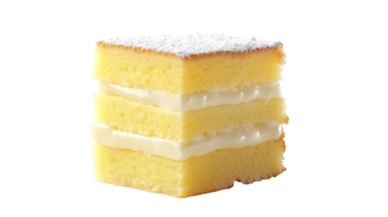 Sponge cake on white isolated on clear png background and transparent background. Bakery and pastry concept for cafe and restaurent, AI generative. 