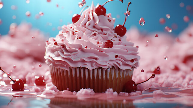 cupcake with cherry HD 8K wallpaper Stock Photographic Image 