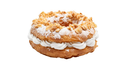 Paris Brest on white isolated on clear png background and transparent background. Bakery and pastry concept for cafe and restaurent, AI generative. 