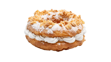 Paris Brest on white isolated on clear png background and transparent background. Bakery and pastry concept for cafe and restaurent, AI generative. 