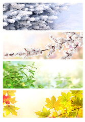 Four seasons of year. Set of horizontal nature banners with winter, spring, summer and autumn...
