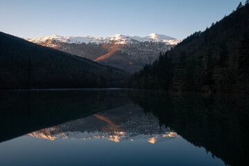 Barrendiola reservoir with Aizkorri-Aratz mountain range as background, Basque Country in Spain