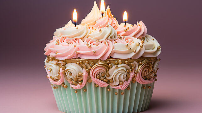 cupcake with candle HD 8K wallpaper Stock Photographic Image 