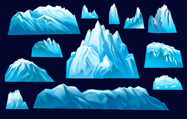 IIcebergs set, cold frozen blocks ice mountain, vector illustrationcebergs set, cold frozen blocks ice mountain, vector illustration, - obrazy, fototapety, plakaty