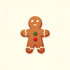 Obraz premium Festive Cartoon Gingerbread Man with Icing Details and Colorful Buttons - Christmas Baking and Holiday Joy Concept Illustration, Ideal for Seasonal Greetings and Culinary Websites