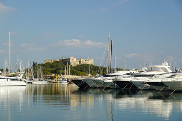 The marina with yachts in Antibes, the French Riviera          
