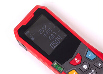 Modern laser distance measurer on a white background