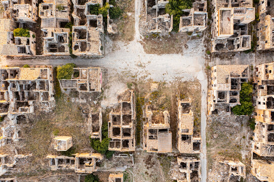 Italy, Sicily, Poggioreale, Aerial view of ghost town ruined by earthquake