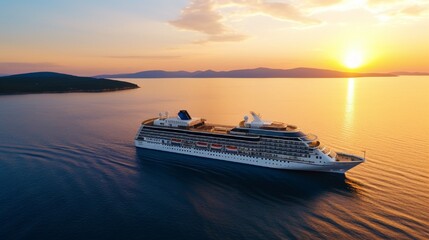 Croatia Aerial image of a cruise ship at sunset Travel and adventure Landscape with a cruise vessel...