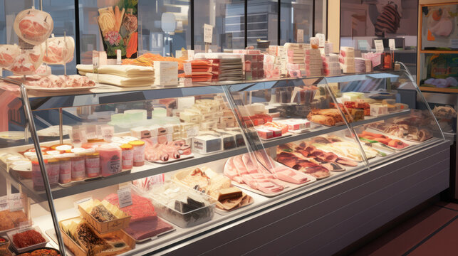 Glass cabinet in grocery store