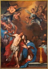 Tuinposter VICENZA, ITALY - NOVEMBER 5, 2023: The painting of Apparition of resurrected Jesu his mother Mary  in the chruch Chiesa di San Lorenzo by Francesco Pittoni (1654 − 1724). © Renáta Sedmáková