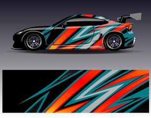 Fototapeta premium Car wrap design vector.Graphic abstract stripe racing background designs for vehicle, rally, race, adventure and car racing livery