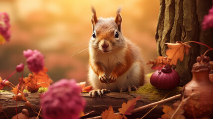 Fantasy squirrel in a beautiful autumn garden