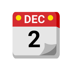 2 december calendar isolated on white transparent background for event, birthday, date, month, day, appointment, agenda, business and deadline