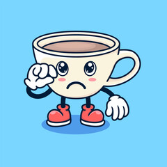 cute chocolate cup cartoon being sad