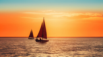 Fototapeta premium Sailboat in the sea at sunset