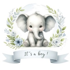 Botanical Elephant Baby Shower Card