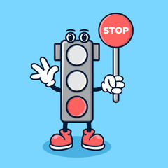 cartoon cute traffic sign red stop light, fun, kid.