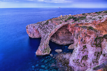 Blue Grotto Sea Cavern At Dawn In Malta