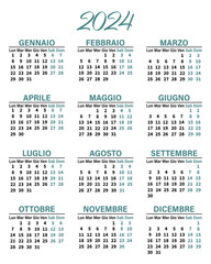 Classic vertical calendar 2024 in Italian. Days, weeks and months. Print, template, vector