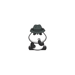 vector cute panda with a mafia style hat drawing