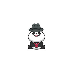 vector cute panda with a mafia style hat cartoon