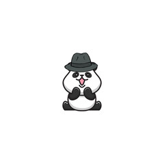 vector cute panda with a mafia style hat face