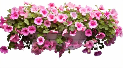 Make floral shapes Pink flowers on a white backdrop Basket of Flowers for Hanging Flower bed for landscaping or landscape design Clipping mask of exceptional quality.