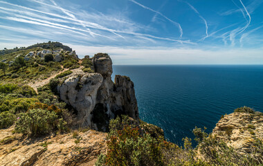 La Méditerranée vue depuis la route du cap Canaille entre La Ciotat et Cassis, Bouches-du-Rhône,...