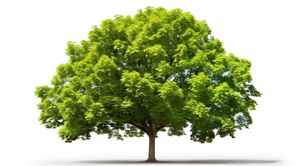 Remove the green tree The majestic maple Isolated green tree on white background Summer cutout of a deciduous tree Clipping mask of high quality for professional composition.