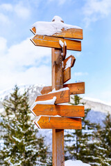 Wooden sign post direction concept, template