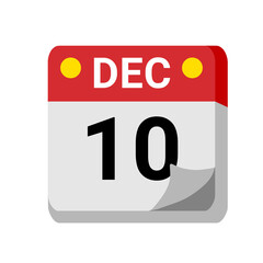 10 december calendar isolated on white transparent background for event, birthday, date, month, day, appointment, agenda, business and deadline
