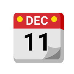 11 december calendar isolated on white transparent background for event, birthday, date, month, day, appointment, agenda, business and deadline