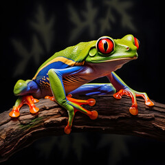 Tree frog on a branch, in excited style