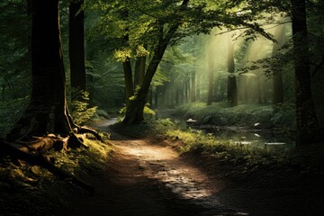 Fantasy Forest With Sun Rays And Greenery