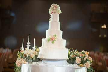 Beautiful wedding cake with blur background