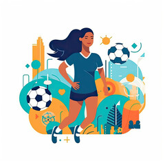 Women football soccer player kicking soccer ball vector tshirt design graffiti AI Generated