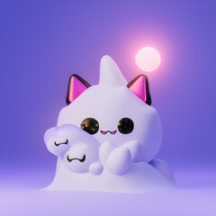 A cute cat on a snowy moon night and a starry moon night, generation ai, 생성형, 인공지능