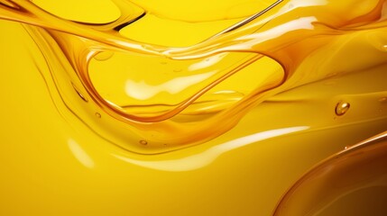 Yellow Oil. Omega bubbles gold droplets. Yellow liquid. Cosmetic Skincare. 