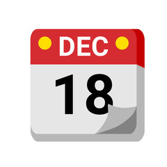 18 december calendar isolated on white transparent background for event, birthday, date, month, day, appointment, agenda, business and deadline