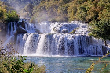 A stunning waterfalls and clean lakes in the national park Krka, Croatia