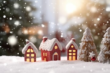 Fototapeta na wymiar Charming Christmas Decoration Set Against Snowy Bokeh Background