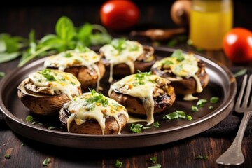grilled button mushrooms stuffed with cheese