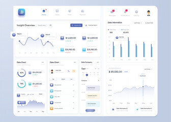 UI UX Infographic dashboard. UI design with graphs, charts and diagrams. Web interface template