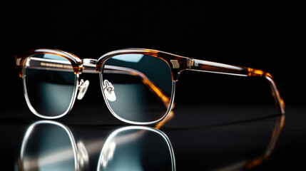 Close-up, designer glasses ion dark background.