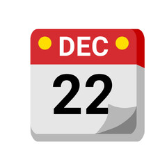 22 december calendar isolated on white transparent background for event, birthday, date, month, day, appointment, agenda, business and deadline