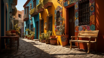 Fototapeta na wymiar streets of mexico, colourful houses